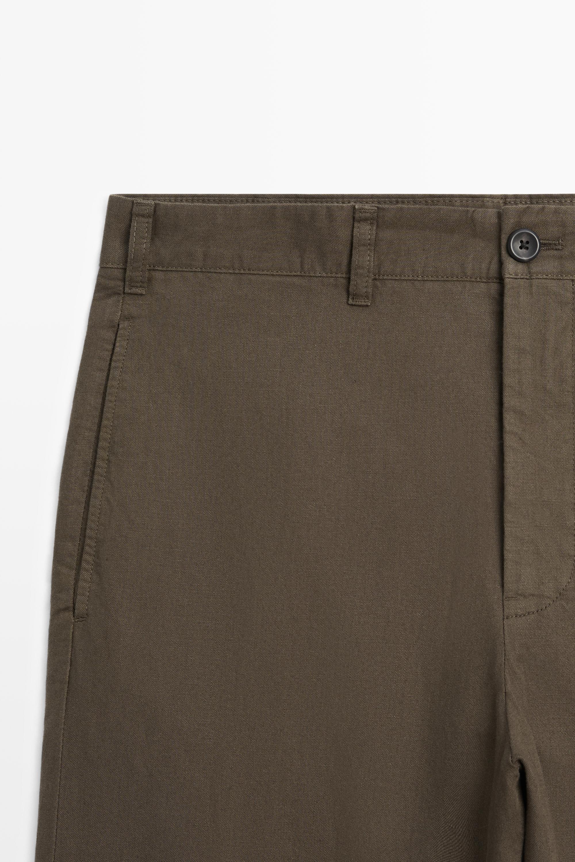 Linen and cotton straight-leg pants